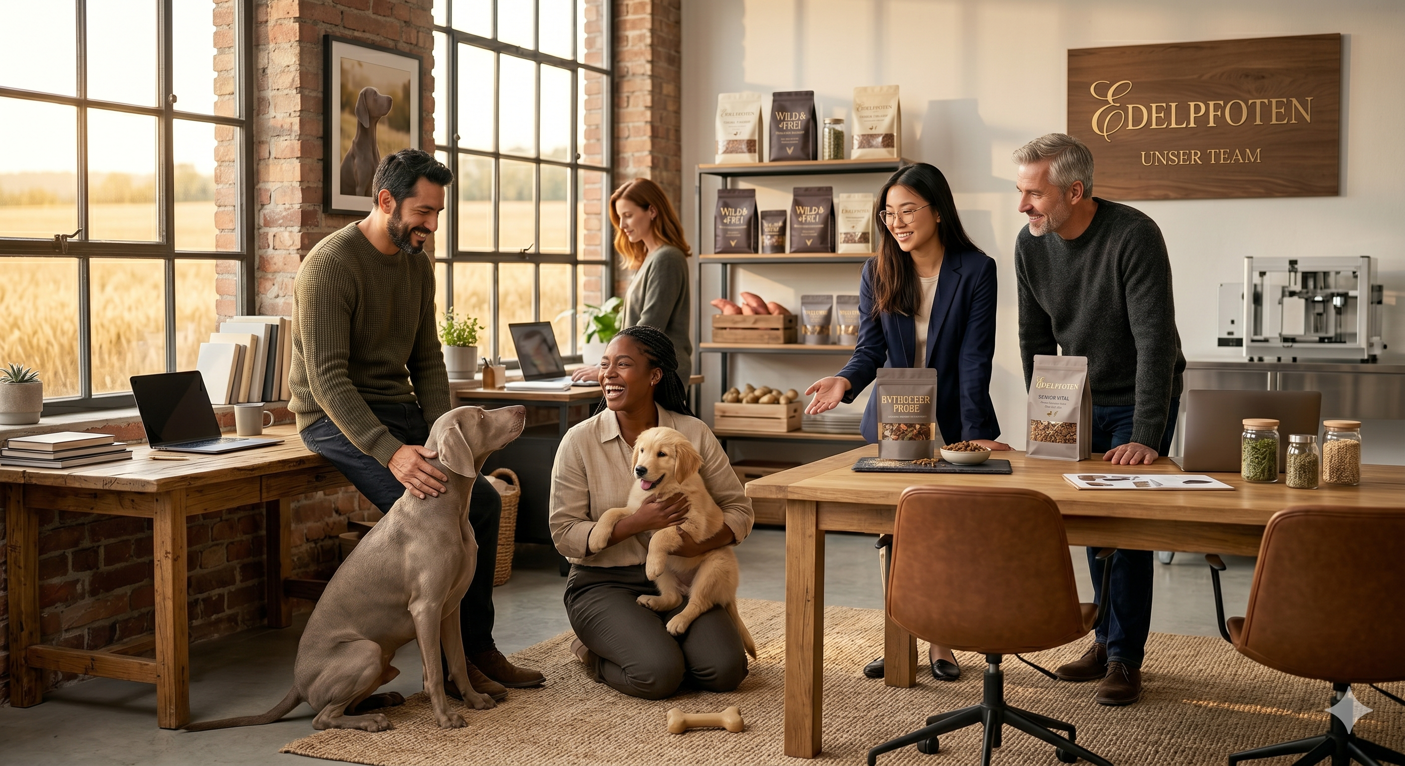 Das von Rudon Team mit Hunden im Büro – authentisch und professionell